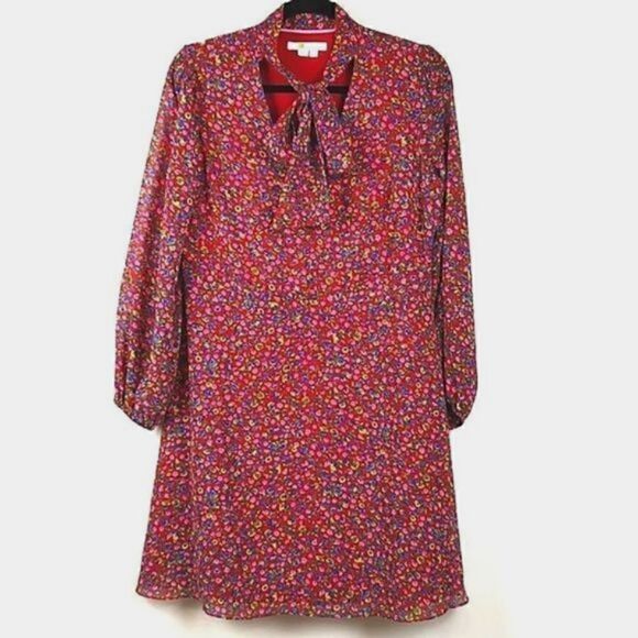 Boden Red Floral Imogen Georgette Long Sleeve Dress Size 10P - Picture 1 of 13